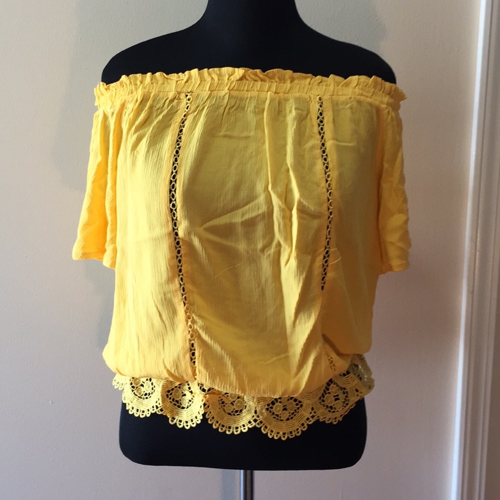 Off the shoulder gold crochet top